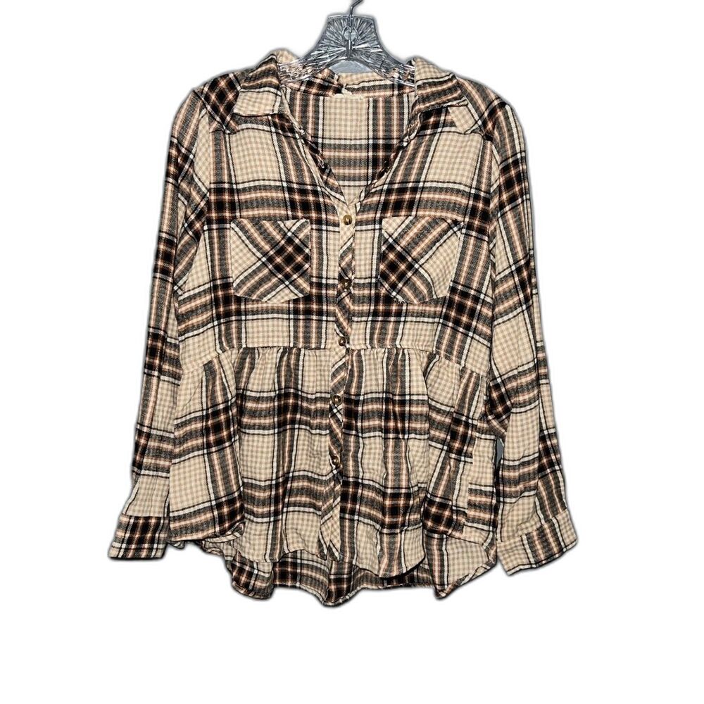 Jodifl Peplum Flannel Button Down Top Size Medium